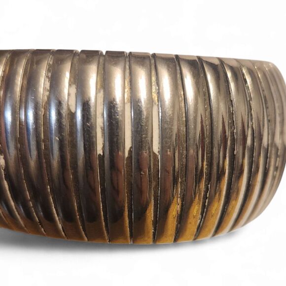 Vintage 1980s Silver Tone Stretch Bangle Bracelet – Bold Statement Jewelry - Picture 6 of 6